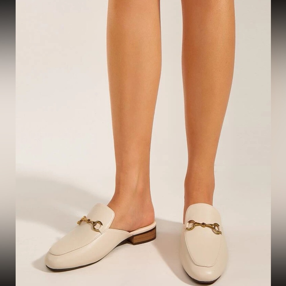 Horsebit loafer mules, women size US8/EU39, cream
